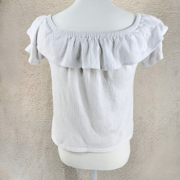 Loft Ruffle Crop Top White Size XS Short Sleeve Blouse Stretch Summer Casual - Picture 2 of 11